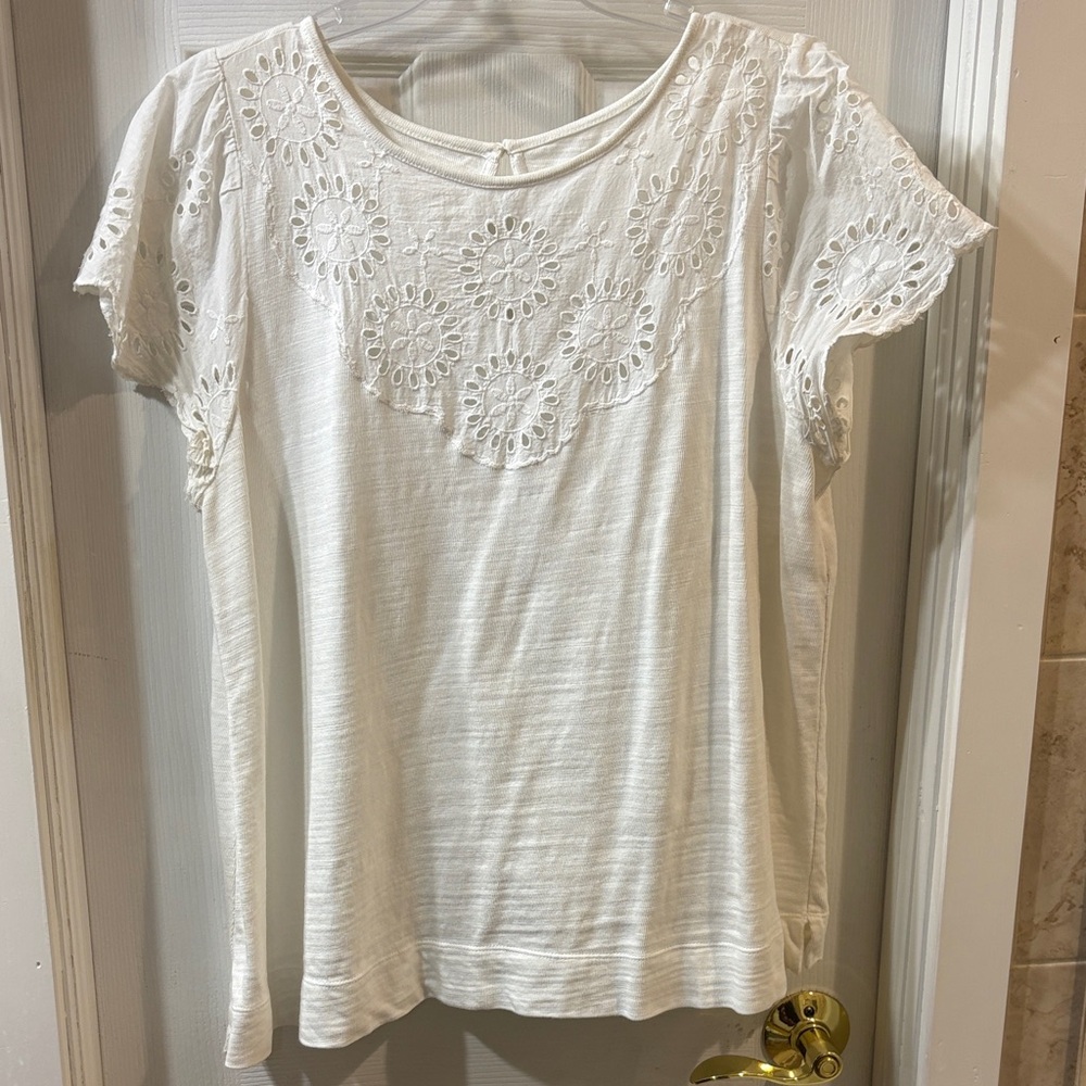 LOFT Cream Eyelet Accent Blouse